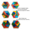 A set of wooden tangram puzzles showing various geometric shapes and colors for children's play
