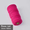 A spool of rose red 3mm cotton macrame cord measuring 100 meters.