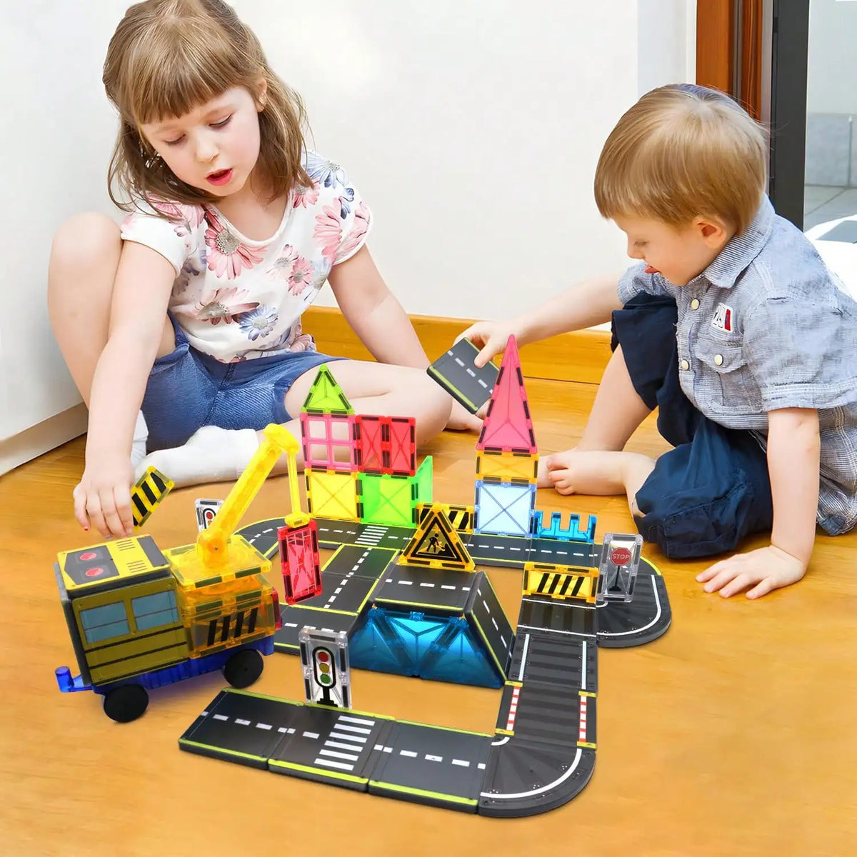 Magnetic Road Building Blocks Set with Race Track
