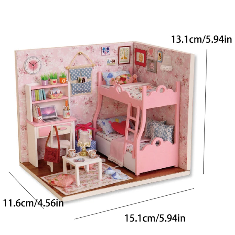 DIY Miniature Wooden Dollhouse Kit with LED Lighting
