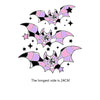 A purple and pink bat silhouette with a spiderweb design on a white background.