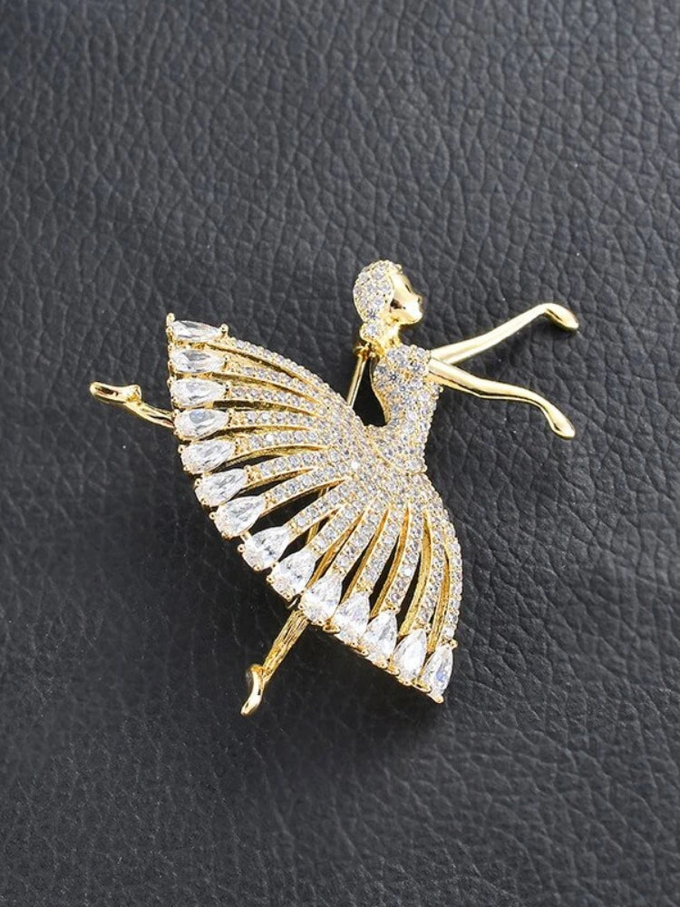 Ballerina Dancer Rhinestone Brooch for Women