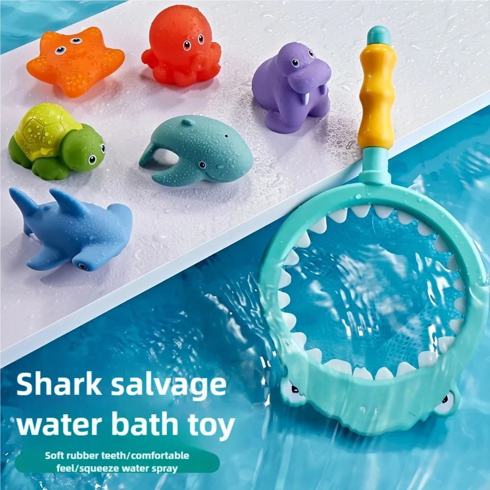 Turtle Water Play Bath Toy Set with Net and Squeeze Animals