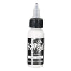 A bottle of KVM Tattoo Ink, a white liquid in a black dropper bottle, is shown against a white background.