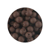 A circular arrangement of 50 silicone beads in various sizes and shades of brown.