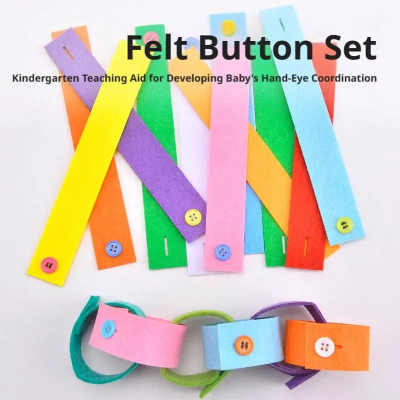 A set of colorful felt buttons and bracelets for kindergarten teaching aid and hand-eye coordination development