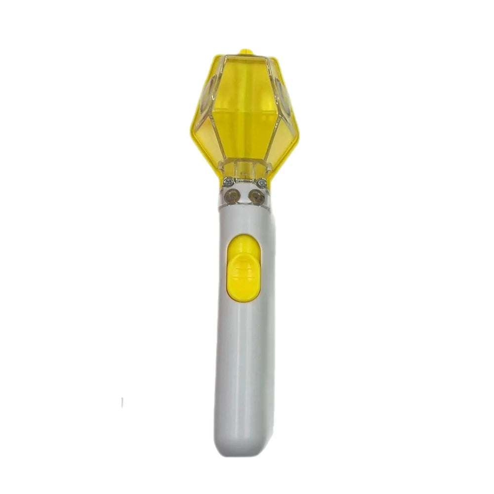 A handheld insect catcher with a yellow, conical collection head and a silver body.