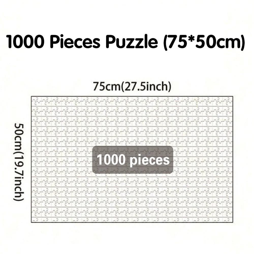 A box of a 1000 piece jigsaw puzzle with dimensions 75x50 cm.