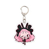 Acrylic keychain featuring a cute anime girl with pink hair and black accessories.