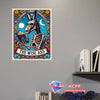 A vertical diamond painting featuring a wise ass skull with celestial elements and floral borders.