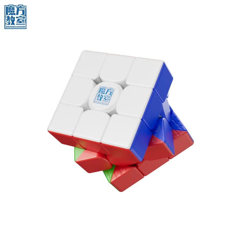 A red and blue MoYu RS3M V5 magnetic speed cube shown from an angle.
