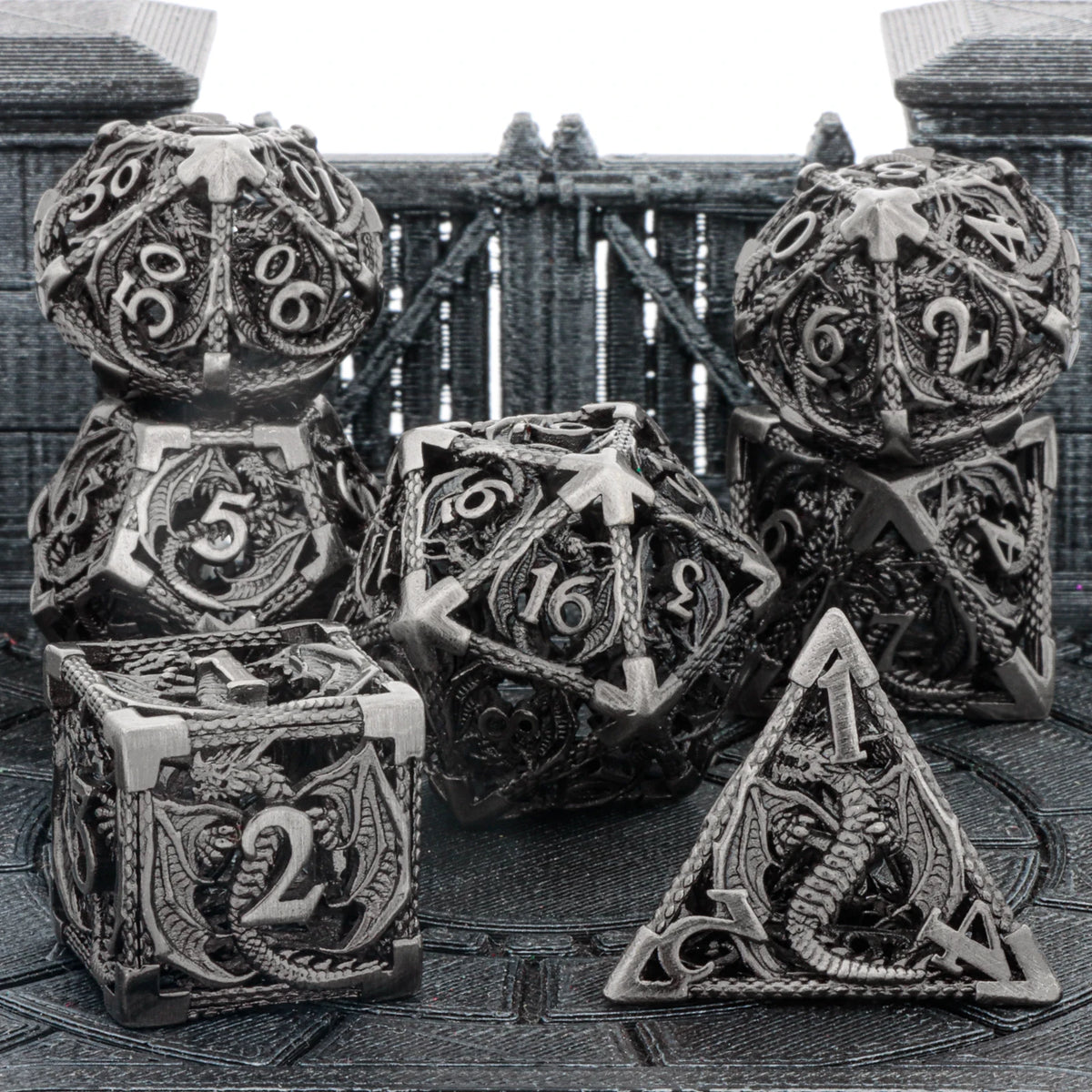 Hollow Metal Polyhedral Dragon Dice Set