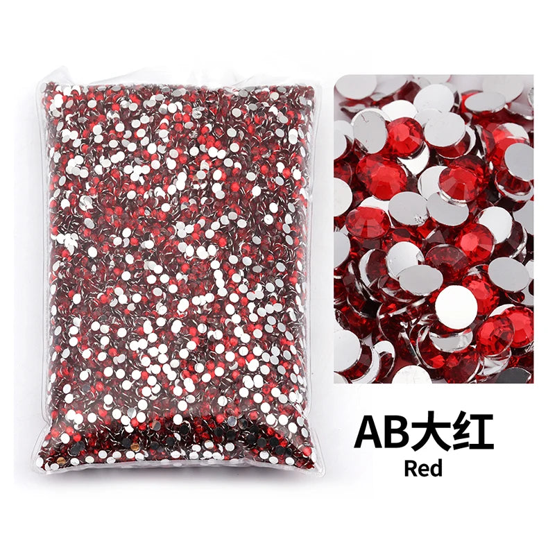 Bag of red and silver flat-back resin rhinestones for DIY craft and nail art