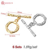 Six sets of 18K gold round O-toggle clasps for bracelets and jewelry making