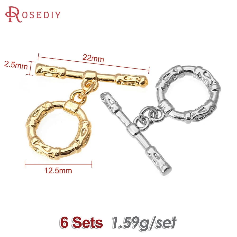 Six sets of 18K gold round O-toggle clasps for bracelets and jewelry making
