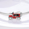 Sterling silver charm bead pendant shaped like a red pickup truck with an adventure journey plaque
