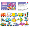 A set of 13 traffic awareness characters made of magnets and wooden shapes for a puzzle game