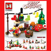 A set of Merry Christmas building blocks featuring a green Christmas tree, red presents, and various festive elements.