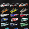 A collection of 1/64 alloy toys model trucks and trailers in various colors and configurations.