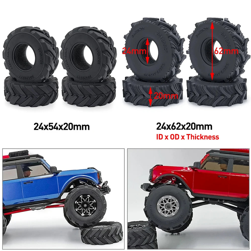 1.0" Mud Terrain Tires for 1/18 & 1/24 RC Crawlers (4-Pack)