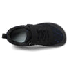 Black kids barefoot training sneakers with wide toe box shown from the side.