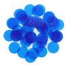 A pile of bright blue plastic bingo chips for games and family fun