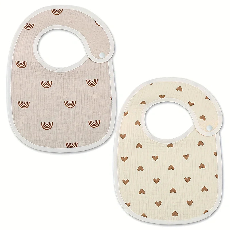 Baby Cotton Gauze Bibs with Waterproof Backing (2-Pack)