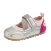 Silver and pink girls' casual slip-on shoes with a breathable PU upper