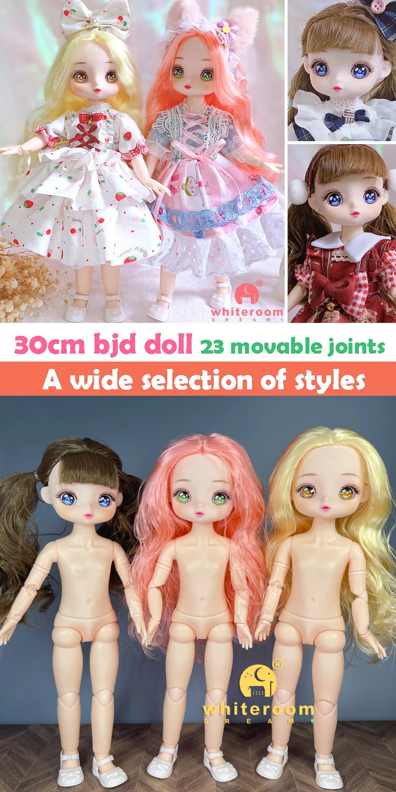 16cm Articulated Fashion Doll with Big Eyes and Dress-Up Outfit