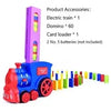 A red and blue automatic domino train toy with various colored blocks and accessories.