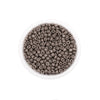 A clear container filled with small, round, brown glass seed beads for jewelry making.