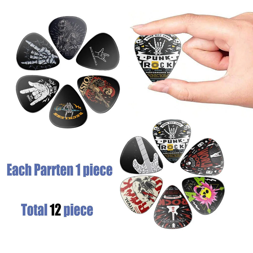Premium Guitar Picks Variety Pack – 12 Assorted Thicknesses for Acoustic, Electric, Bass & Ukulele