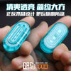 A hand holds two clear blue silicone EDC push slider fidget toys for stress relief.