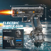 A close-up of an electric water gun with a pump mechanism and battery visible in water.