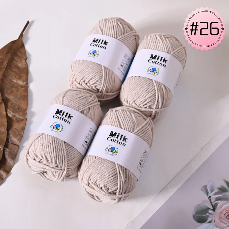 Soft Milk Cotton Yarn Value Pack - 4 Balls for Knitting & Crochet