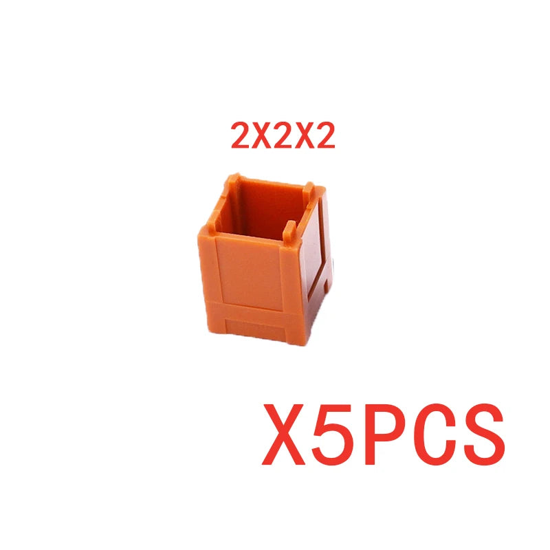 Five orange 2x2x2 building blocks used as a treasure chest set