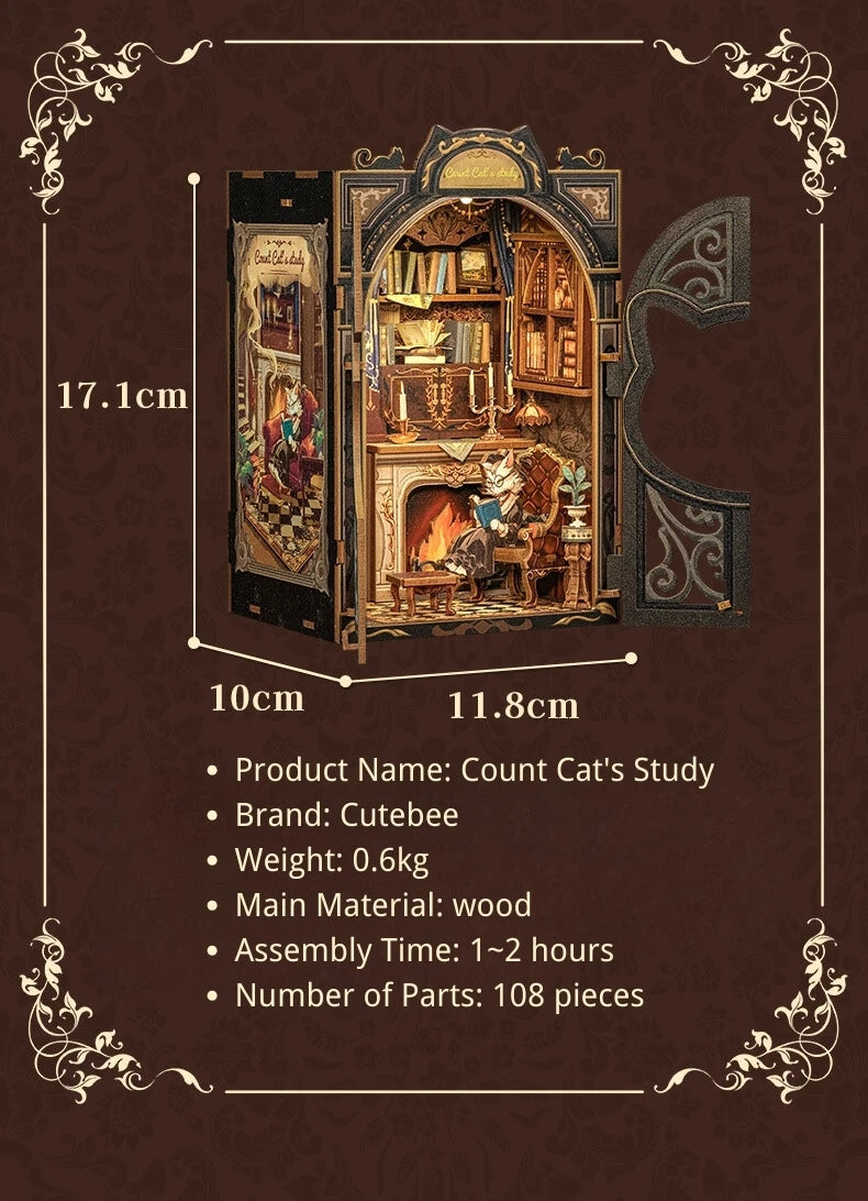 Owl Bookstore Miniature Book Nook DIY Kit with LED Lighting