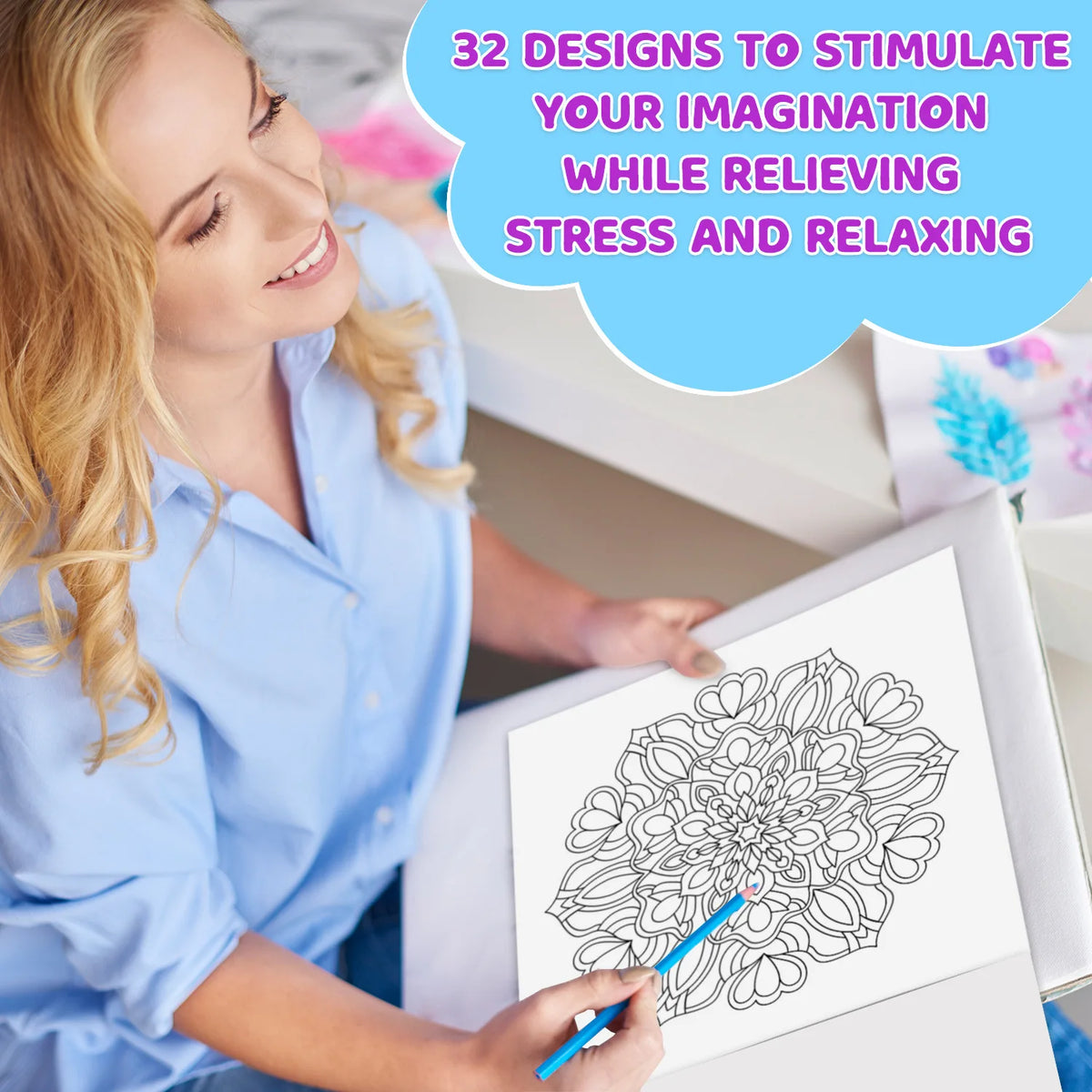 Adult Mandala Coloring Book – 32 Stress-Relief Designs