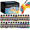 A box of 24-colour acrylic paint and various bottles of acrylic paints for fabric, leather, and DIY projects