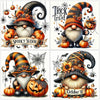 A set of Halloween-themed diamond painting kits featuring gnomes and pumpkins for a spooky season display.