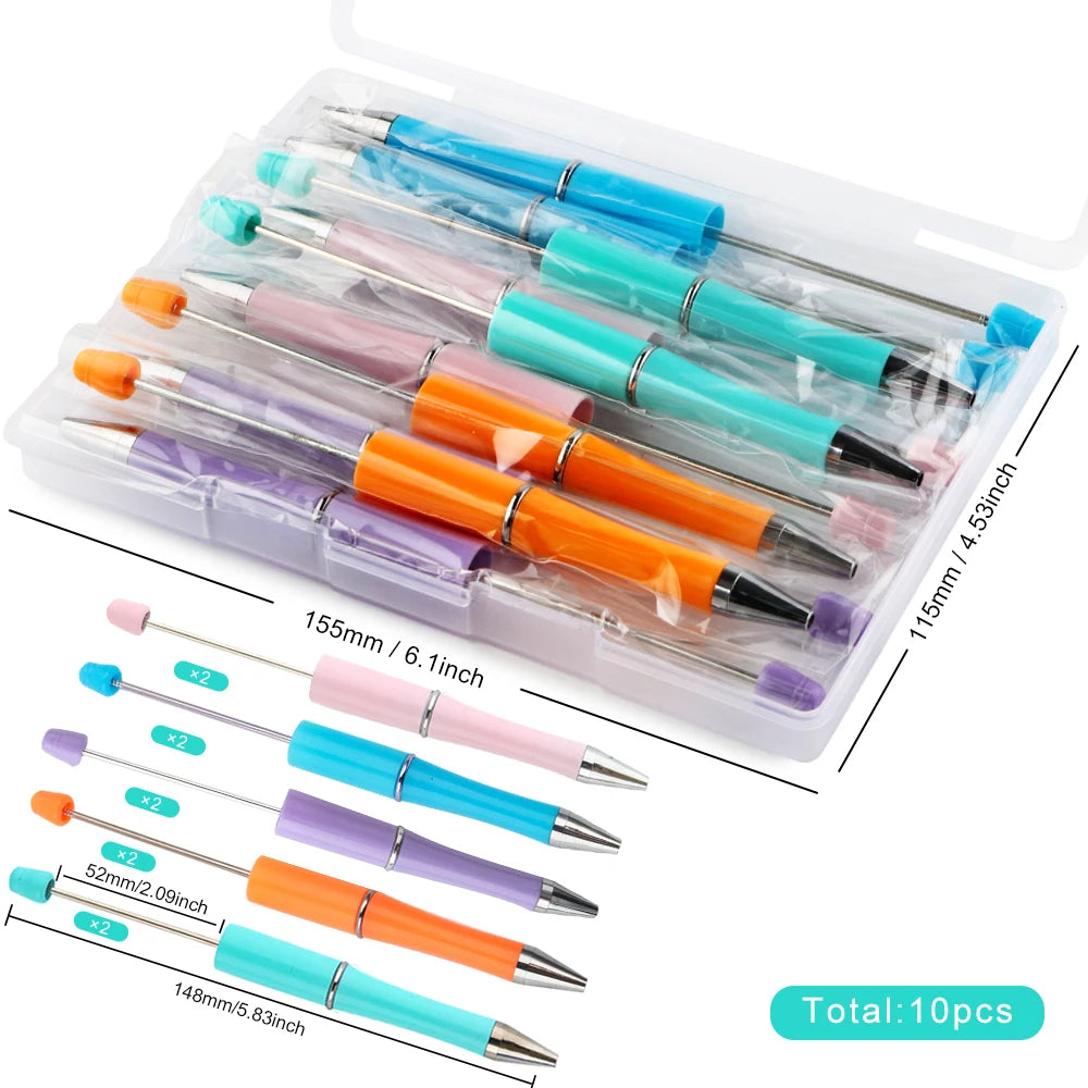 A clear plastic kit containing ten ballpoint pens of various colors and sizes for DIY crafting