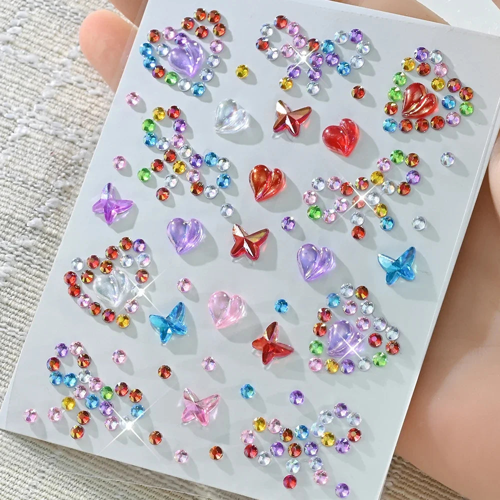 3D Rhinestone Face Stickers with Laser Hearts, Stars & Moons