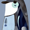 A painting in the style of a modern, abstract bird or animal featuring white and dark gray tones.