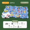 A jigsaw puzzle depicting an airplane and various train components for a DIY electric railroad car building kit.