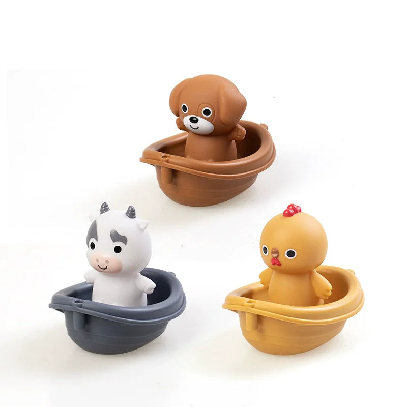 Silicone Animal Bath Toy Set with Floating Boats