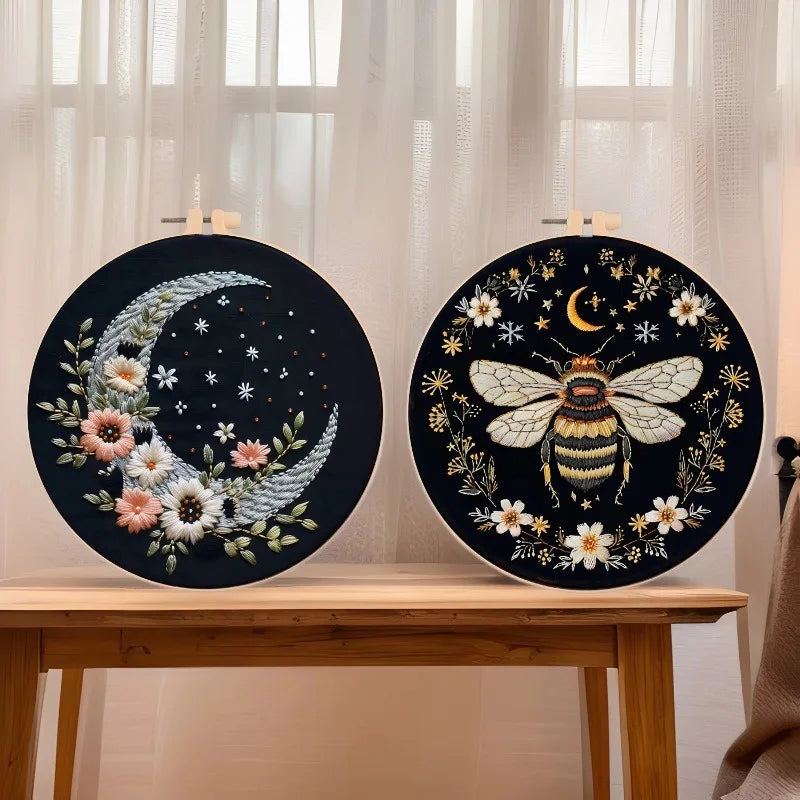 Butterfly & Moon Embroidery Kit with Floral Border