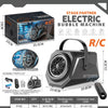 A Stage Partner R/C electric bubble machine set including the main unit, battery, charging cable, and remote control.