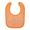 A soft orange cotton baby bib with an adjustable snap closure.