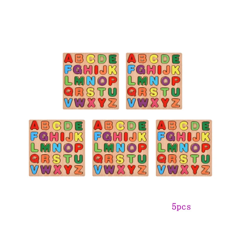 A set of wooden alphabet puzzles showing both uppercase and lowercase letters arranged in rows.