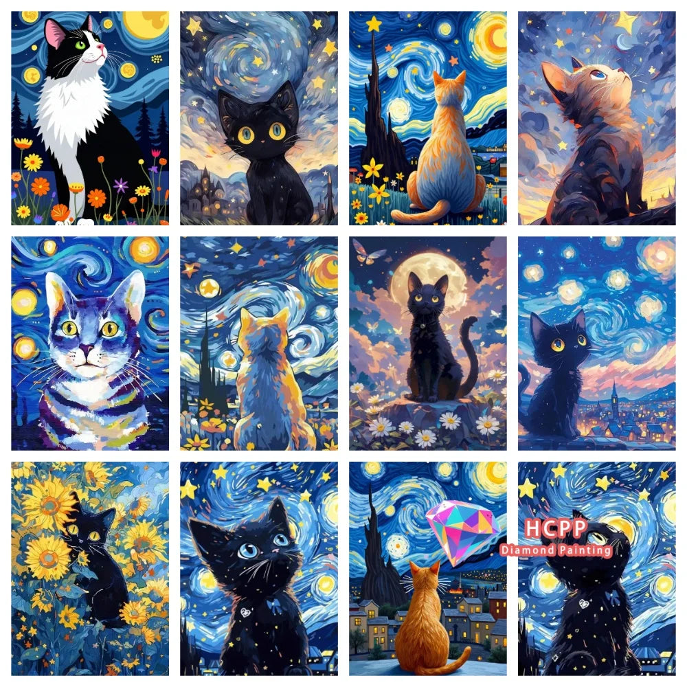 Starry Sky Cat 5D Diamond Painting Kit